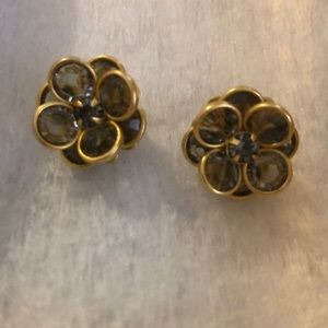 Floral Gold and Rhinestone Post Earrings